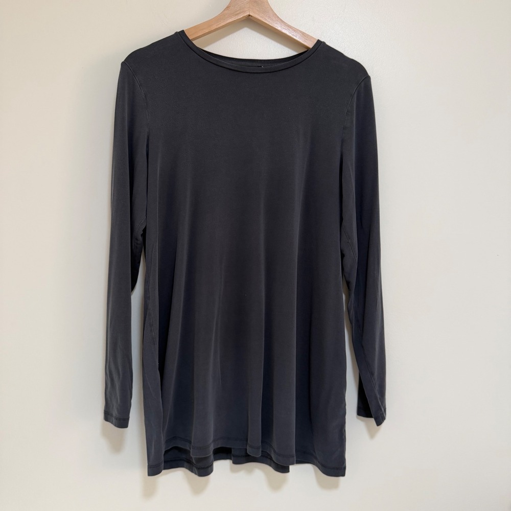 Eileen Fisher Long Sleeve Tunic Top PM Gray Tencel Lyocell Stretch Crewneck